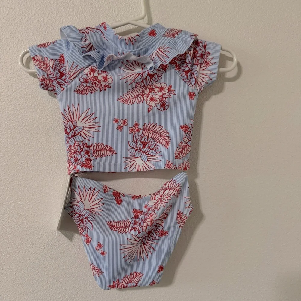 Janie & Jack Sky Blue Floral Stripe Floral Stripe Rash Guard Set Swim NWT 3-6mo